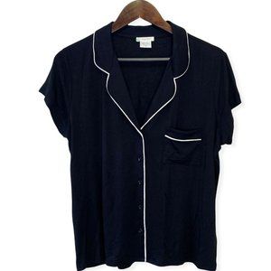 Shimera Women's Size Small Pajama Top Short Sleeve Pocket Detail Button-Up Black